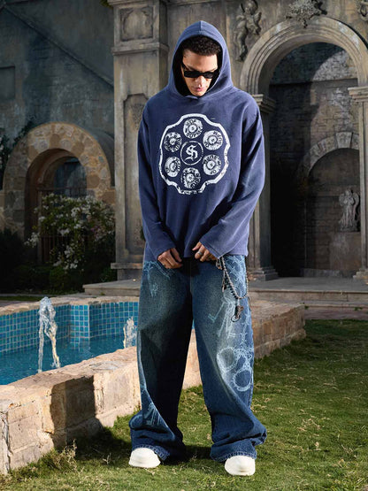 Supermade Waffle-Knit Distressed Button-Pattern Hoodie?