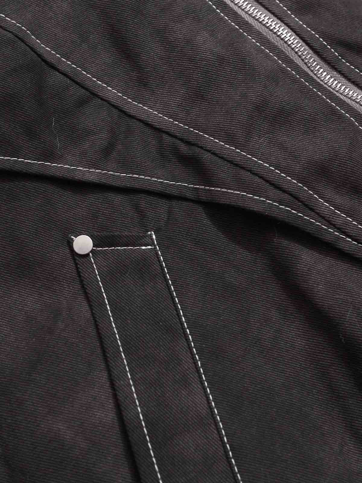 Washed Patchwork Contrast Bomber Jacket 