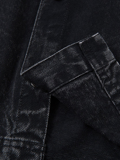 Rivet Deconstructed Split Stitching Denim Short-sleeved Shirt 