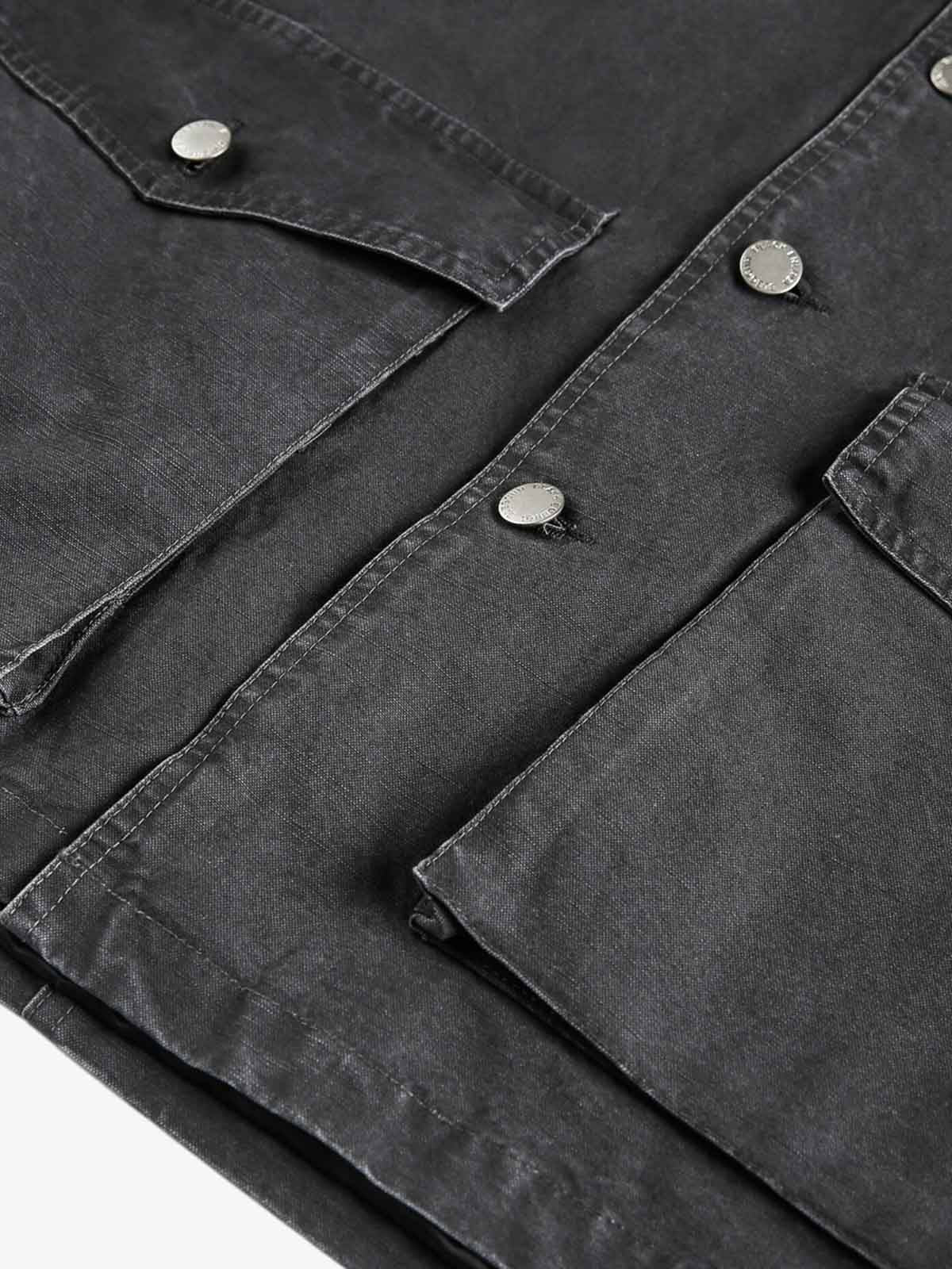 Clean Cut Leather Contrast Collar Pocket Jacket