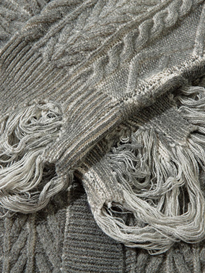 Cable Knit Cardigan Damaged Dirty Dyed Sweater 