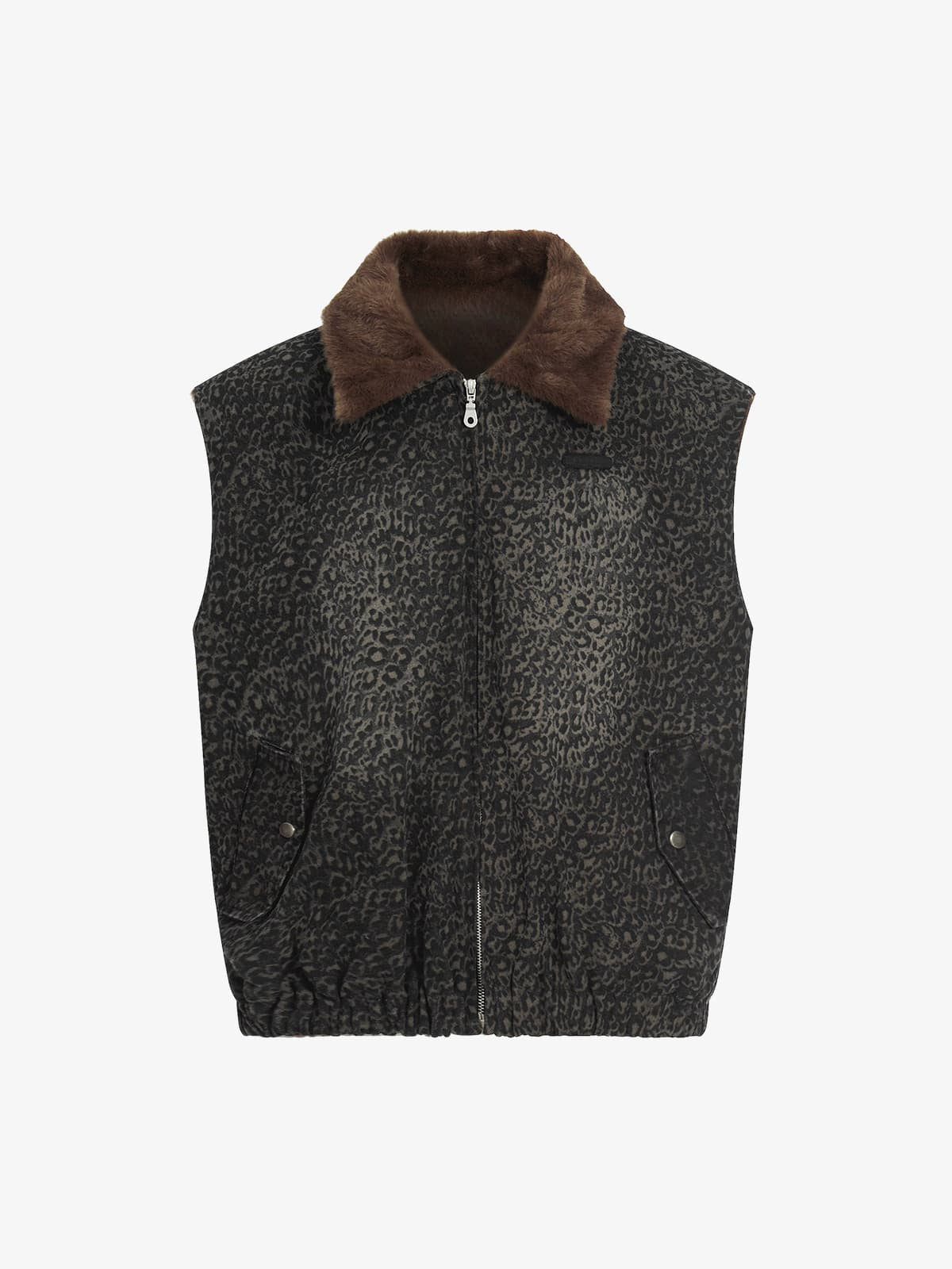 Leopard Print Vest with Faux Fur Collar - Stylish and Warm Winter Outerwear 