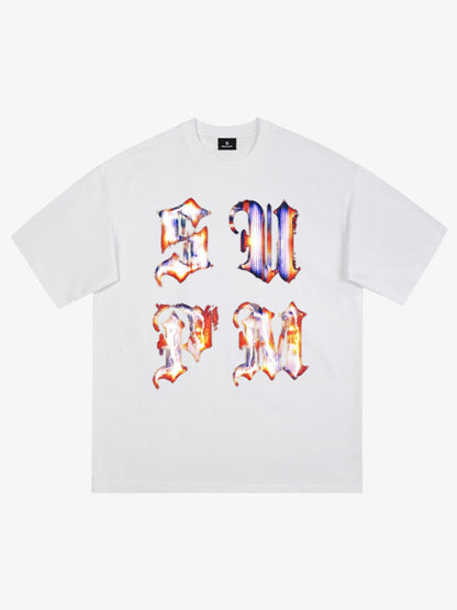 Cotton Logo Letter Design Short-Sleeve T-Shirt - Features Retro Digital Glitch Letter Print, Unisex?