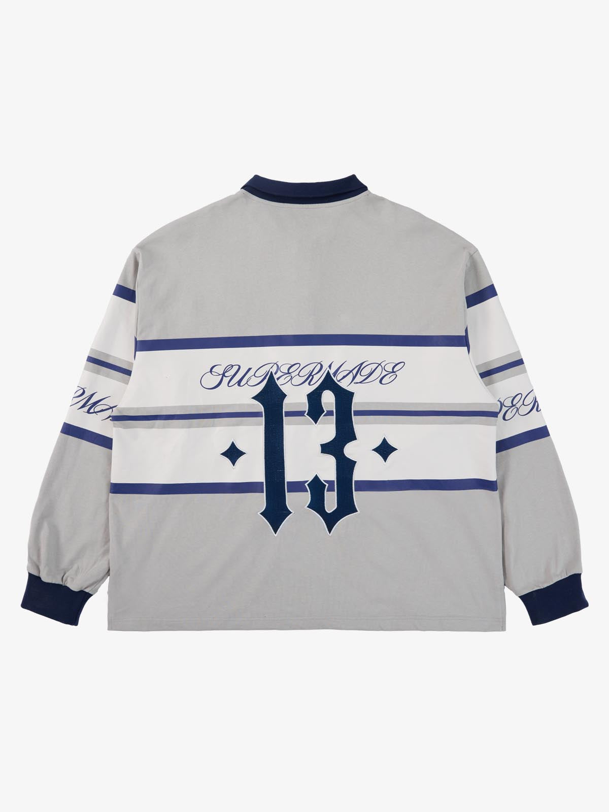 Supermade Color-Blocked Polo Collar Embroidered Print Long-Sleeved Jersey?