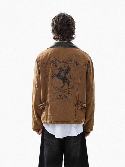 Fireman Clasp Washed Denim Knight Crest Jacket