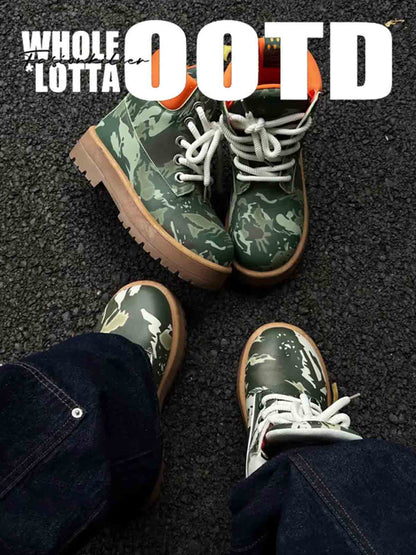 Camo Print Lace Up Chunky Ankle Boots