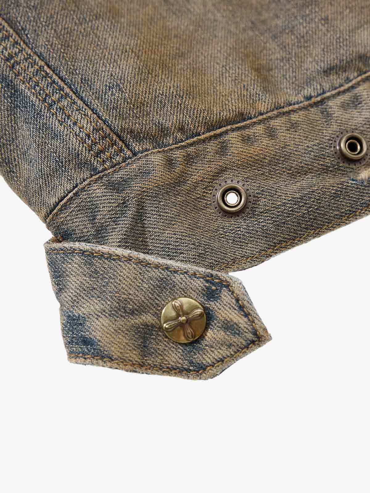 Vintage Washed Distressed Denim Zip Up Jacket