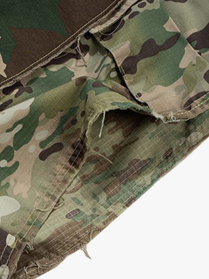 Cotton Camouflage Cargo Shorts for Men High Waist Baggy Streetwear Style with Pockets and Layered Hem Design?