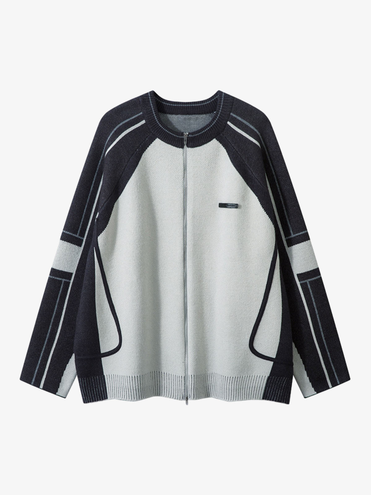 High Street Geometric Deconstruction Splicing Cardigan Sweater 