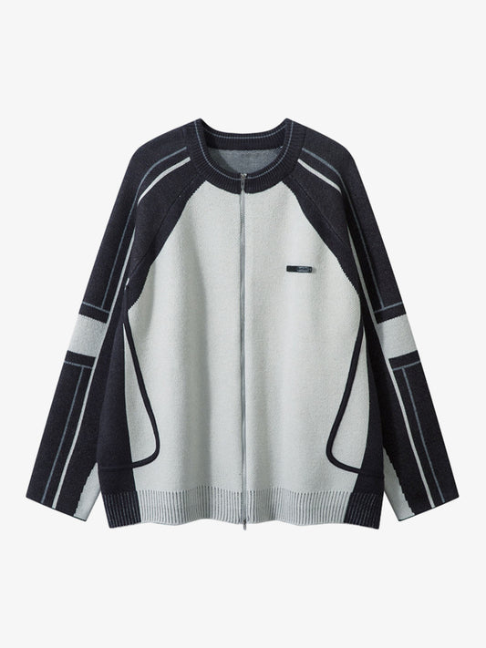 High Street Geometric Deconstruction Splicing Cardigan Sweater 