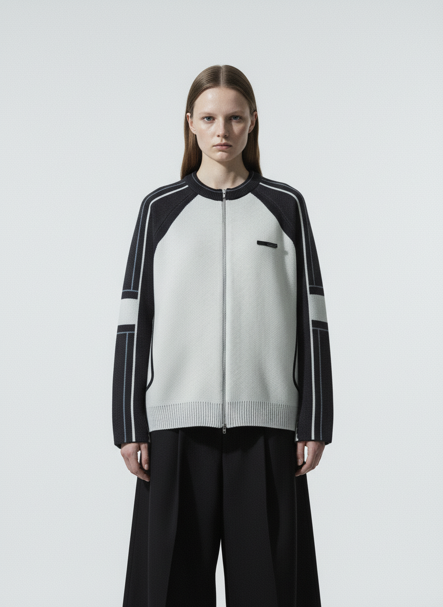 High Street Geometric Deconstruction Splicing Cardigan Sweater