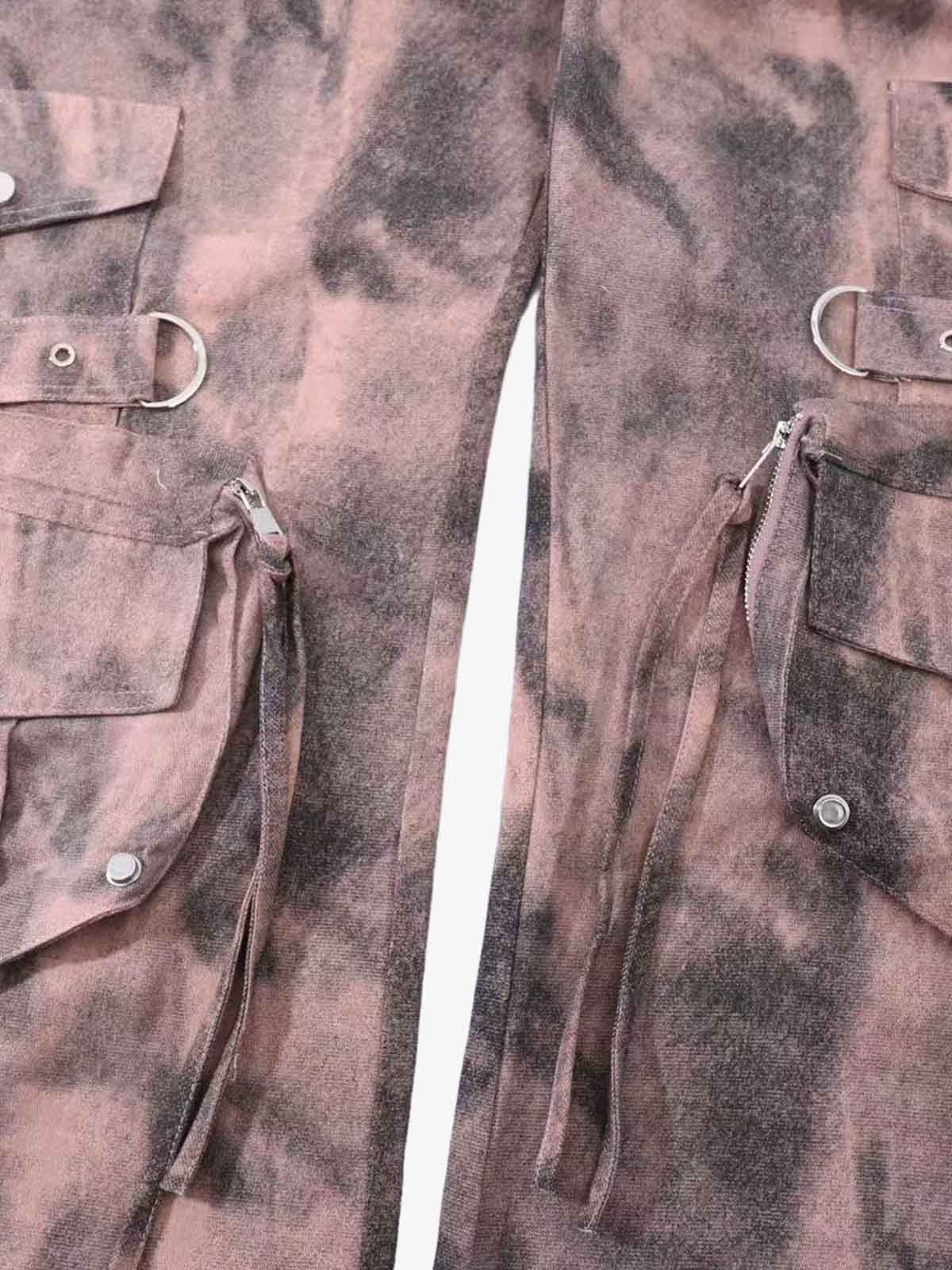 Smoky Dyed Multi-Pocket Tactical Strap Cargo Jeans