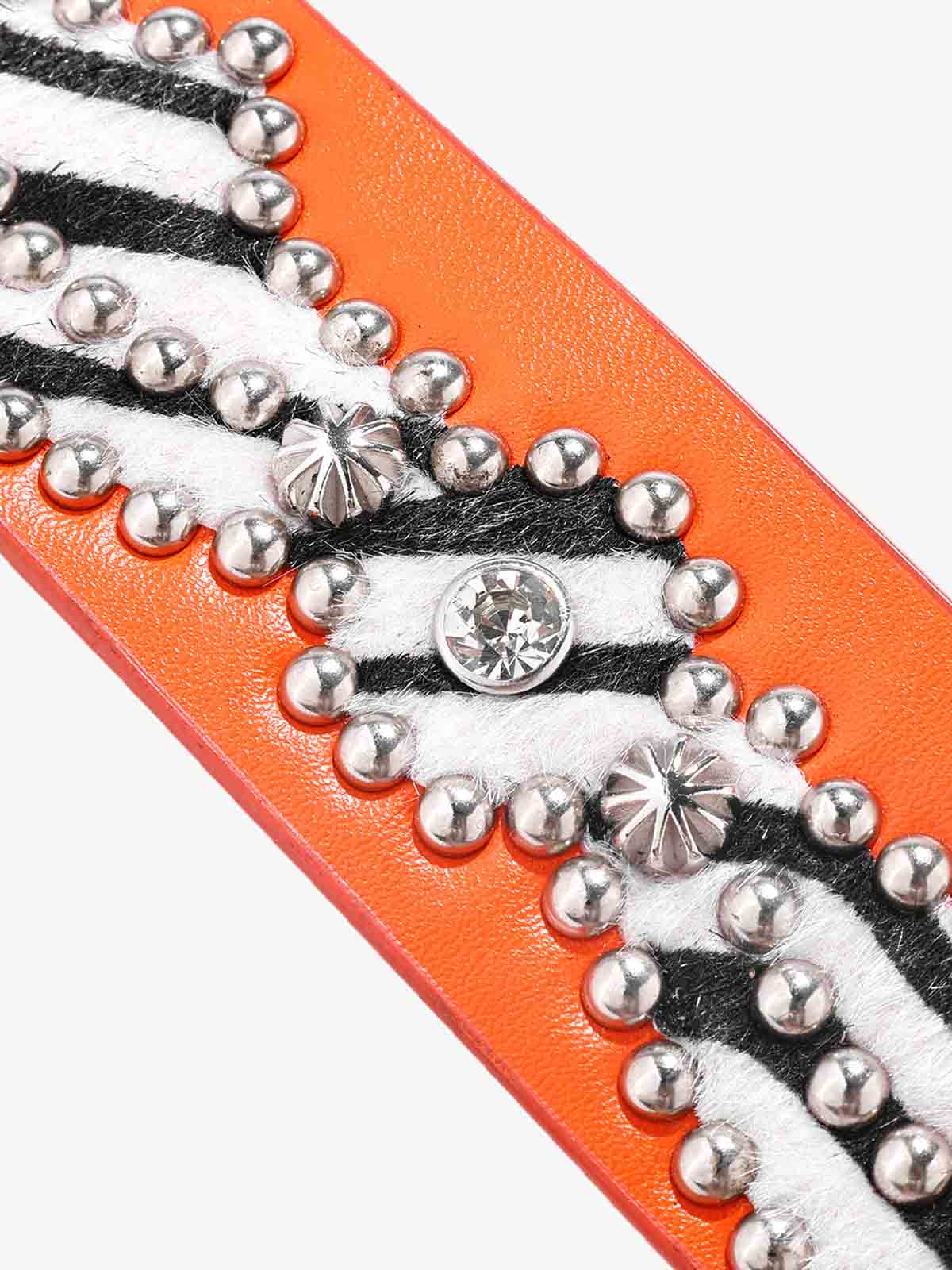 Stylish Zebra Print Studded Belt with Sparkling Crystal Accents 