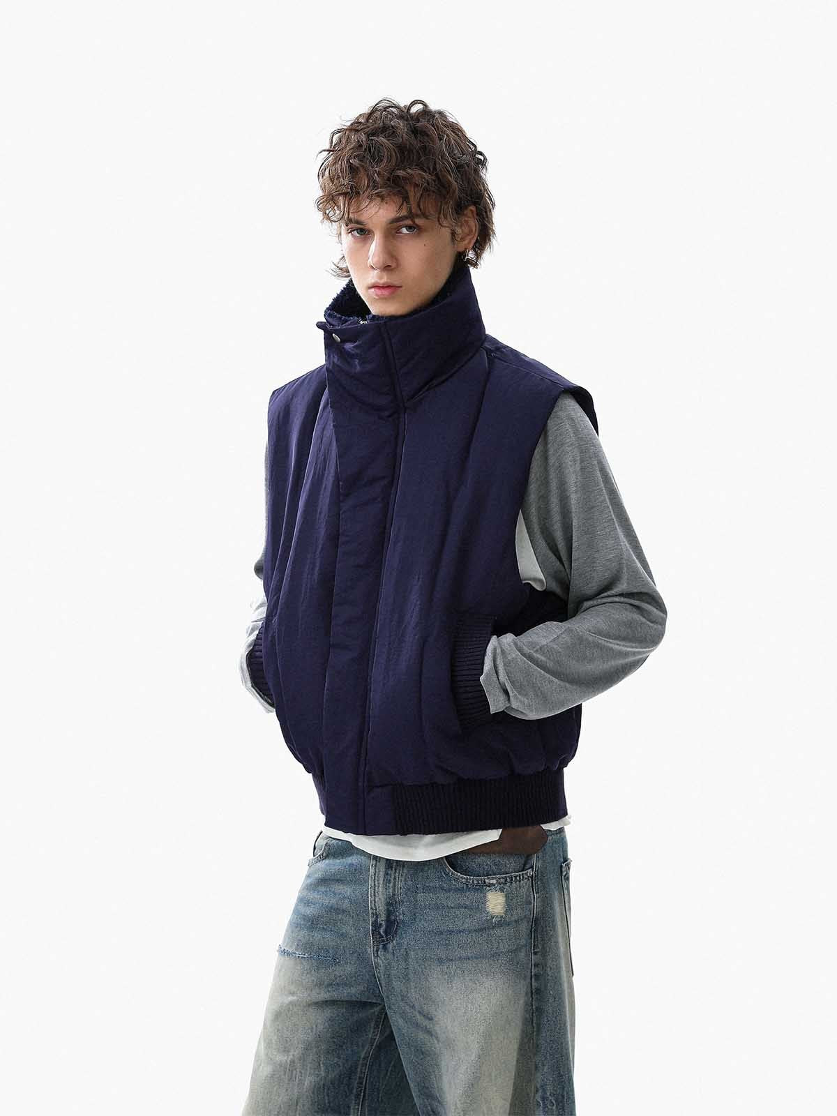 Street High-Neck Asymmetrical Placket Cotton Vest