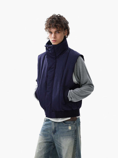 Street High-Neck Asymmetrical Placket Cotton Vest