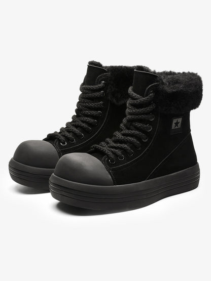 Winter Warmth High-Top Sneaker Boots with Fuzzy Collar 
