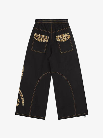 Retro leopard print logo letter wide-leg casual pants?