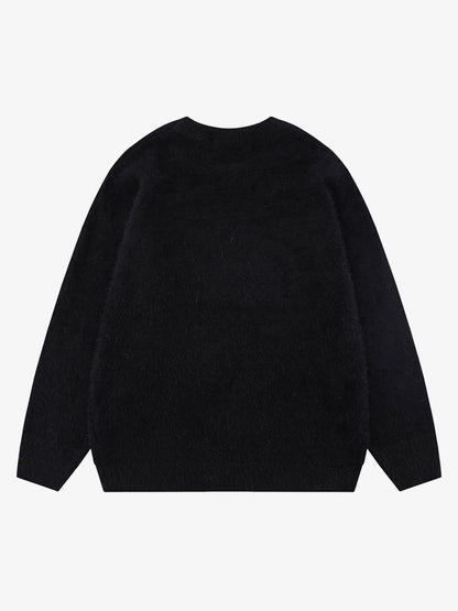 Letter Embroidery Round Neck Casual Sweater 