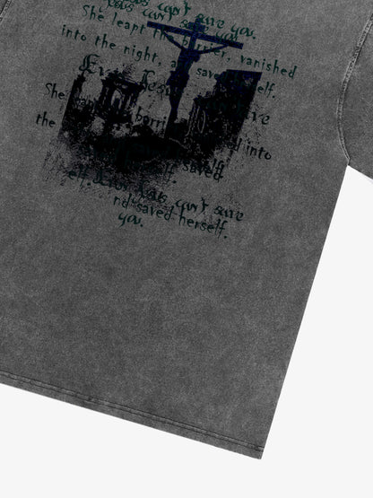 THE SUPERMADE  Vintage-Style Graphic T-Shirt with Inspirational Text and Cross Design 