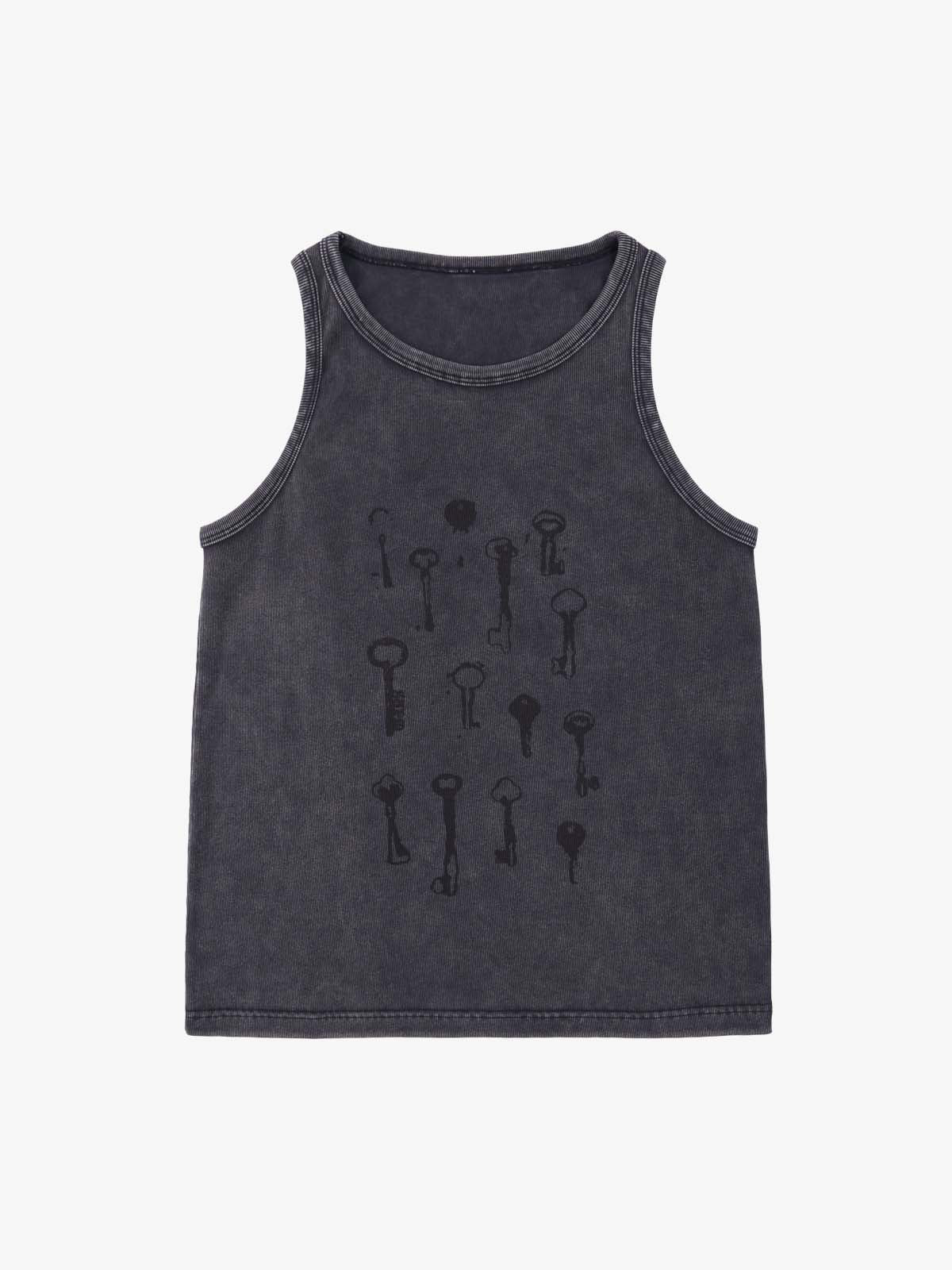 Supermade Washed Distressed Key Print Vest?