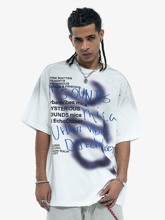 300G Cotton Spray-Marmot Distressed T-Shirt with Holes Urban Streetwear Graphic Tee?