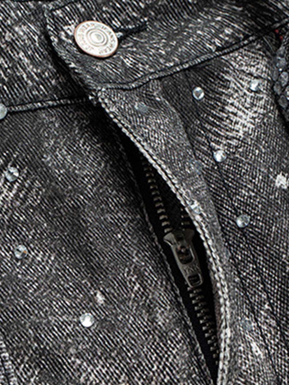 Distressed Diamond Decorated Belt Jeans 