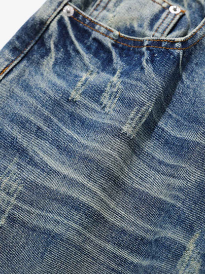 Street Washed Distressed Cat Whisker Jeans 