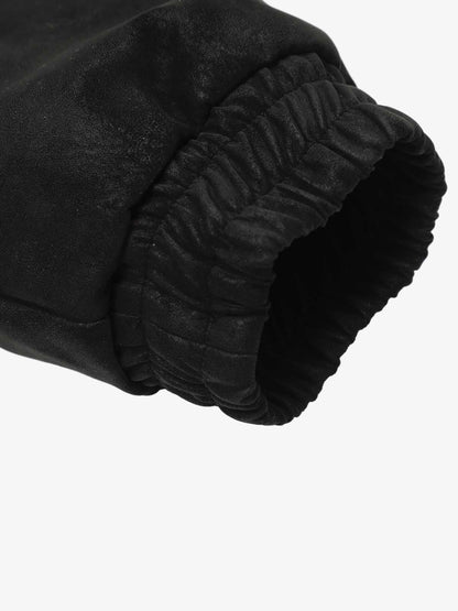 Retro Suede Faux Fur Collar Fleece Zip Up Bomber Jacket 