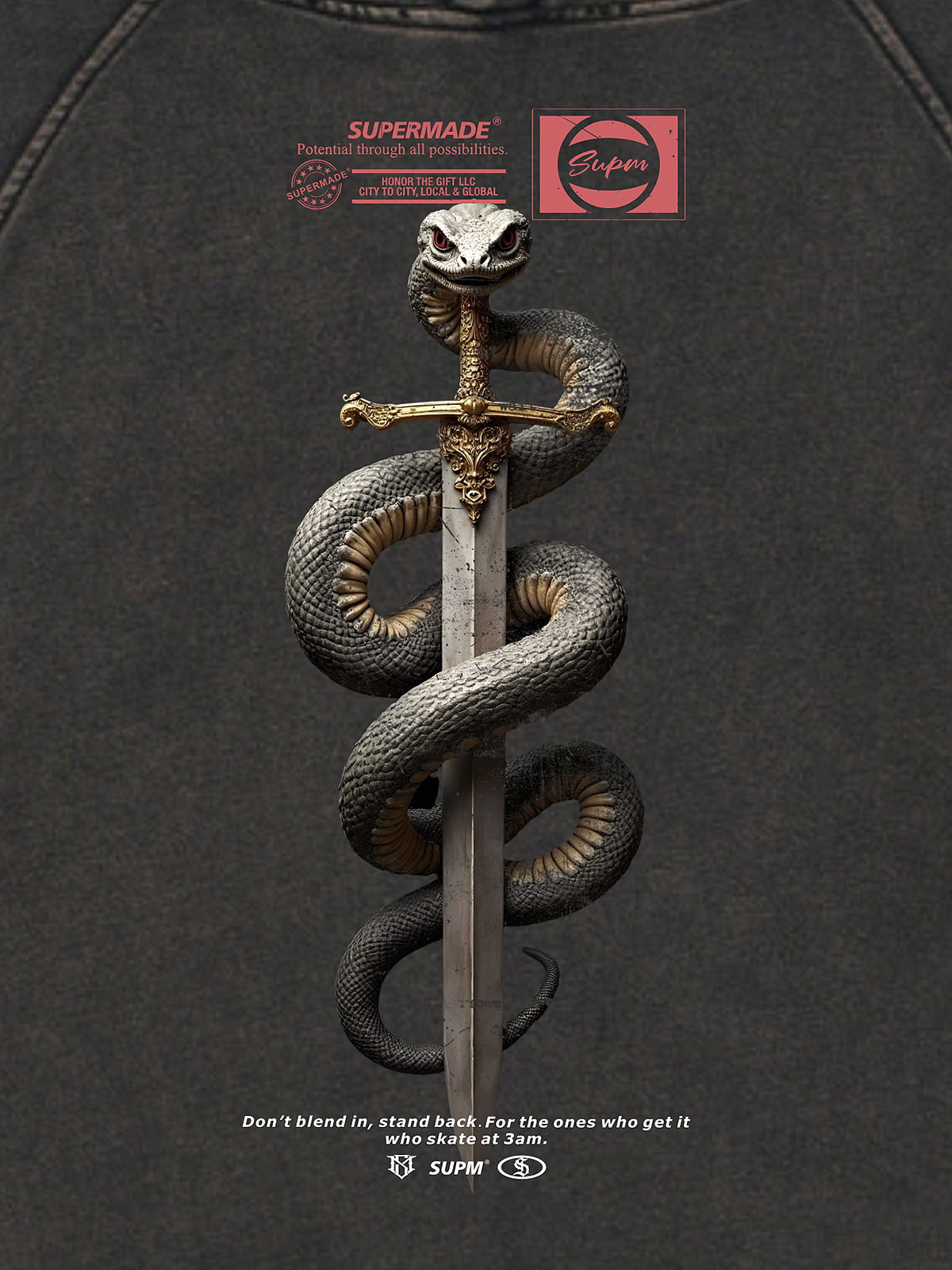 Oversized Snake Graphic Hoodie with Bold Print Design 