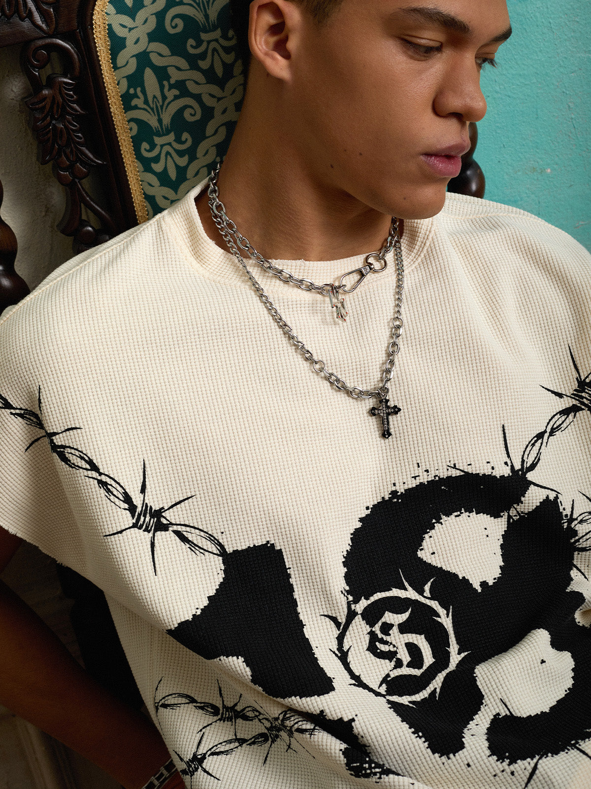 Supermade Waffle Thorn Print Sleeveless T-Shirt?