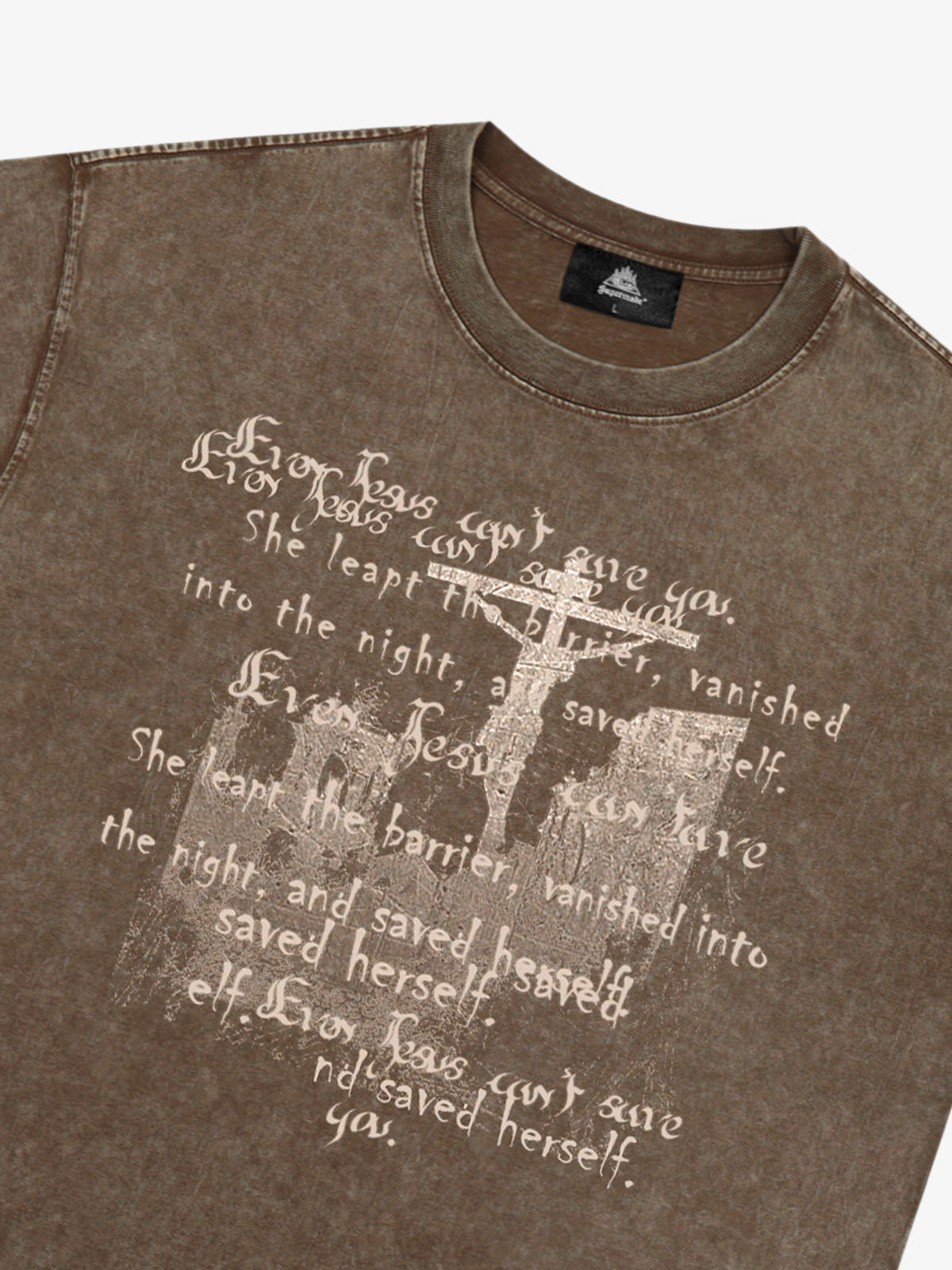 THE SUPERMADE  Vintage-Style Graphic T-Shirt with Inspirational Text and Cross Design 