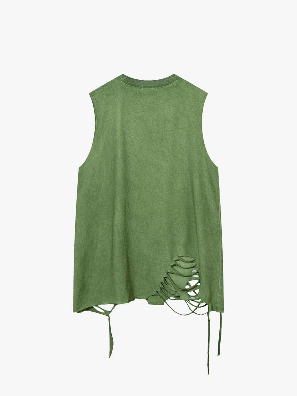 Cotton Ripped Sleeveless Tank Top with Frayed Hem and Cut-Out Details for Edgy Streetwear Style 