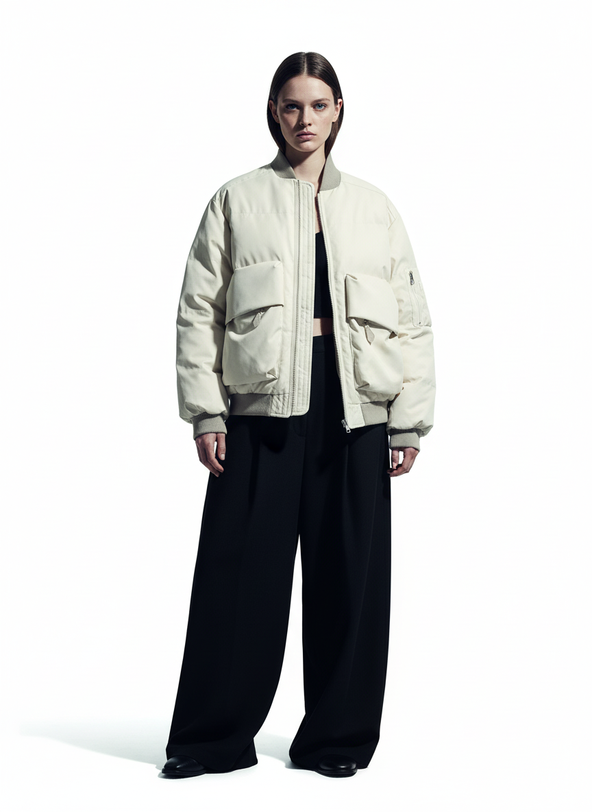 Retro Patchwork Multi Pocket Puffer Bomber Jacket