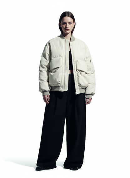 Retro Patchwork Multi Pocket Puffer Bomber Jacket