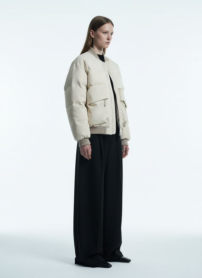 Retro Patchwork Multi Pocket Puffer Bomber Jacket