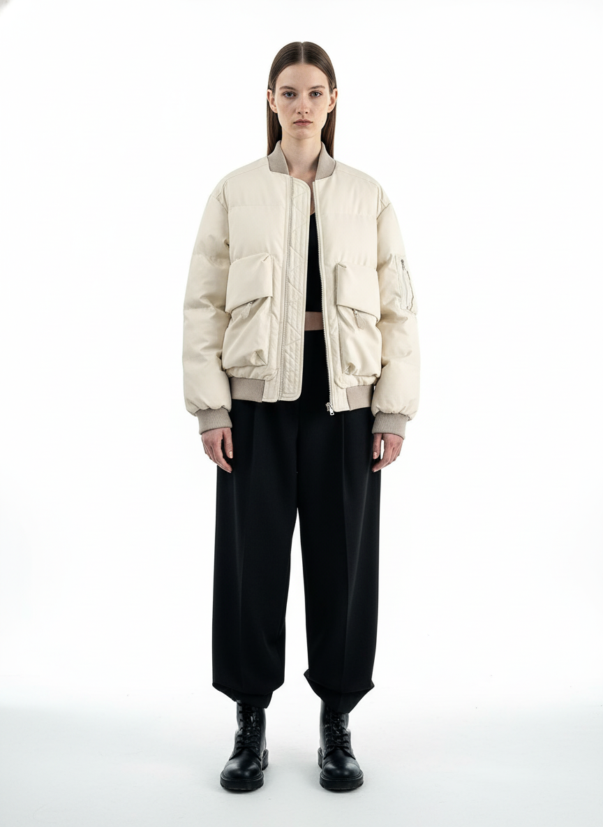 Retro Patchwork Multi Pocket Puffer Bomber Jacket