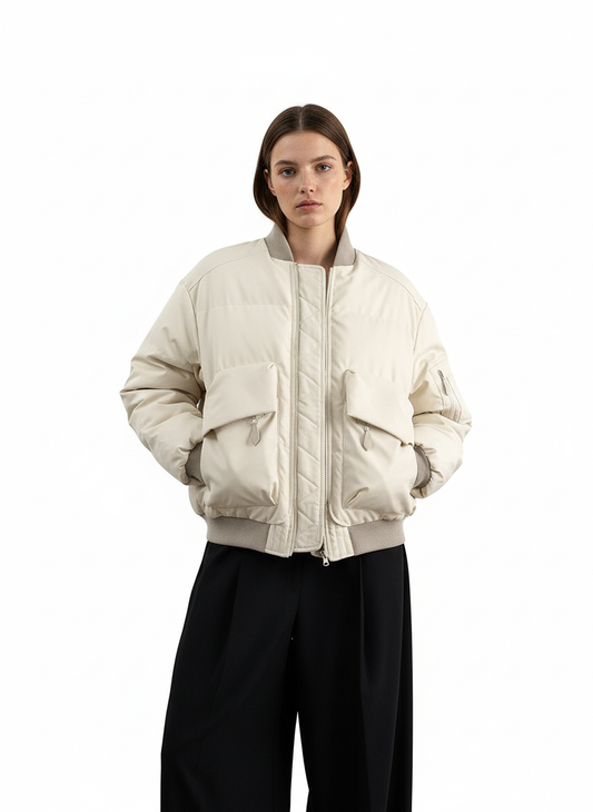 Retro Patchwork Multi Pocket Puffer Bomber Jacket