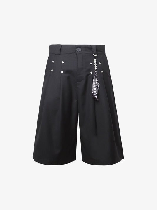 Pleated Design Pendant Decoration Baggy Shorts 