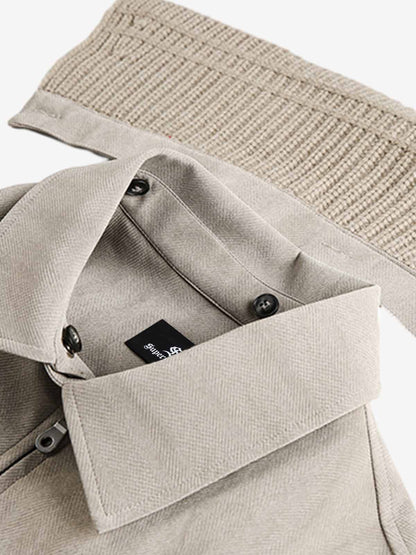 Detachable Knit Collar Zip Up Pocket Jacket