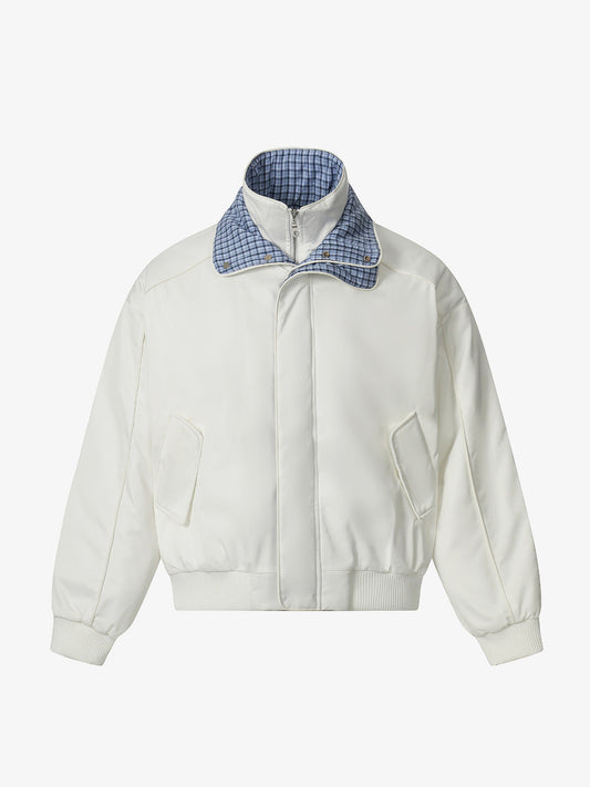 Stylish Black Bomber Jacket with Plaid Collar for Men - Perfect for Casual and Outdoor Wear 