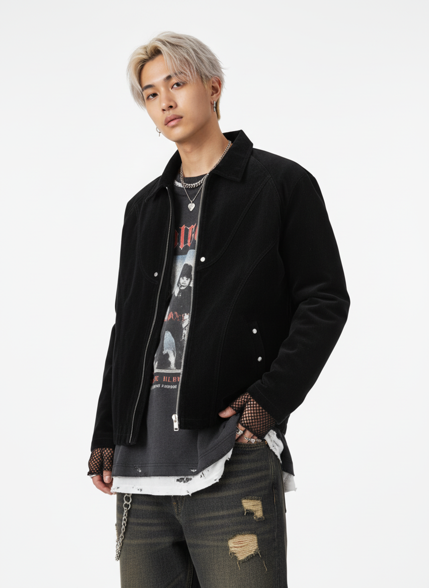 Suede Lapel Deconstructed Patchwork Jacket 