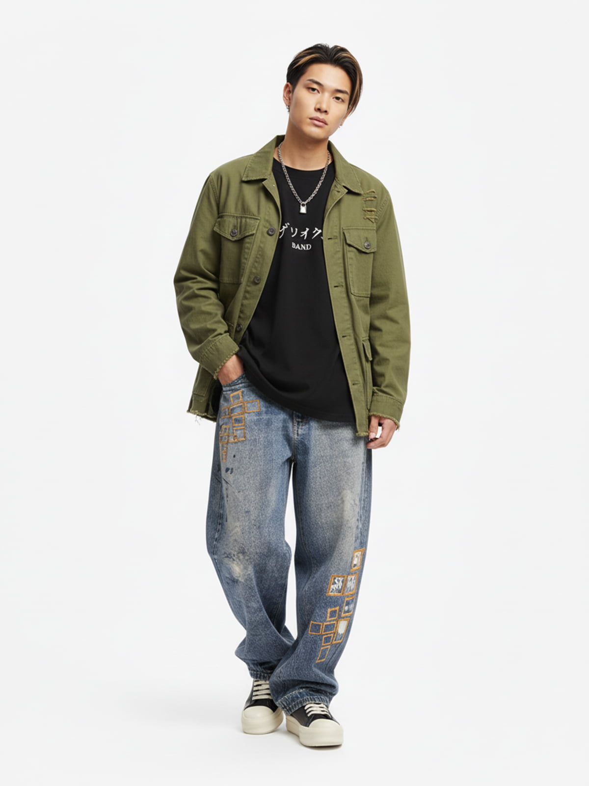 Frame Cross Print Denim Jeans 