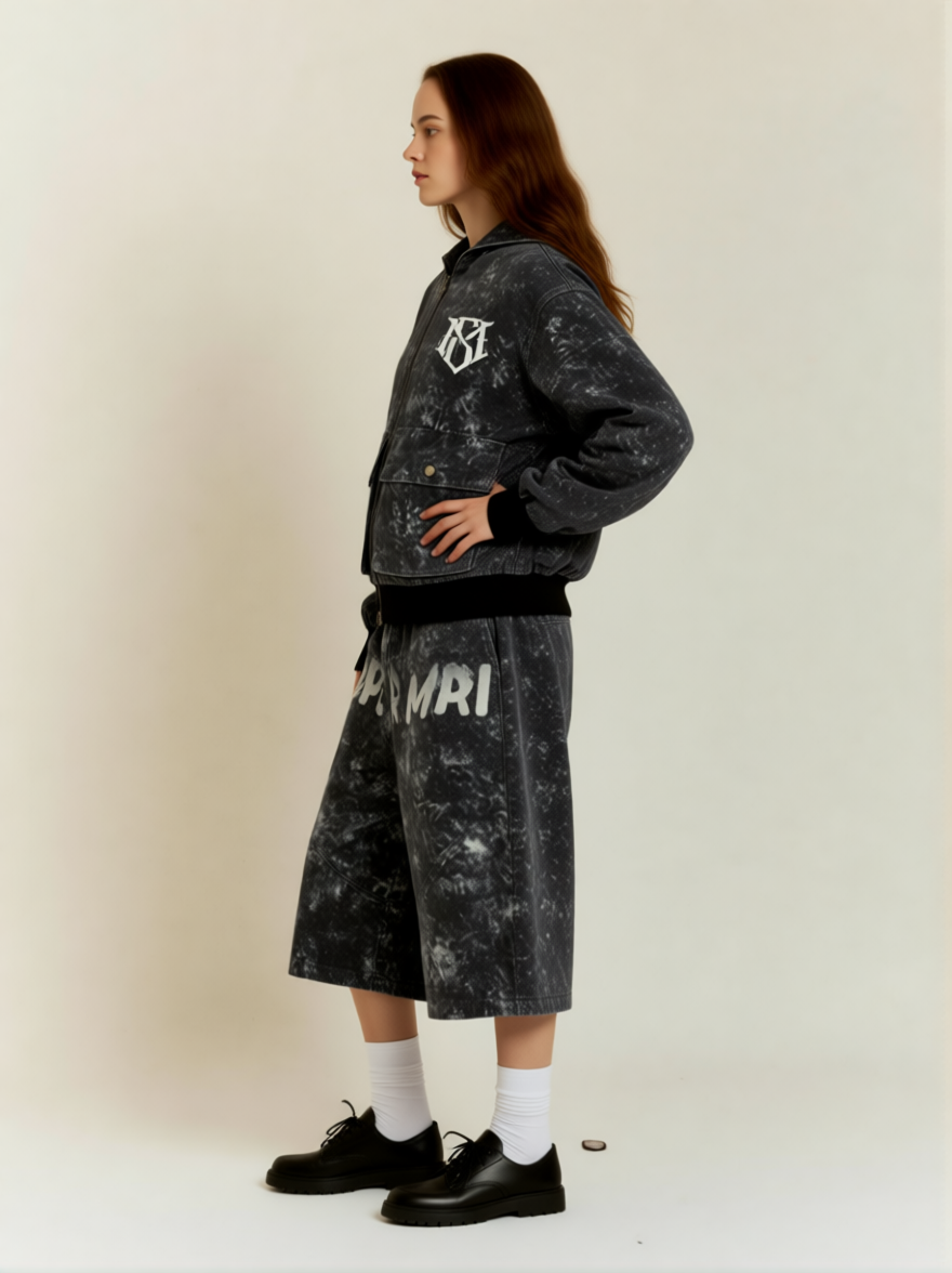Original Oversized Denim Hoodie And Shorts Set 