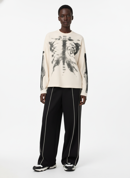 Skeleton Graphic Waffle Sweatshirt – Spooky Halloween Vibes - 2495 