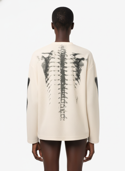 Skeleton Graphic Waffle Sweatshirt – Spooky Halloween Vibes - 2495 