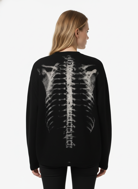 Skeleton Graphic Waffle Sweatshirt – Spooky Halloween Vibes - 2495 