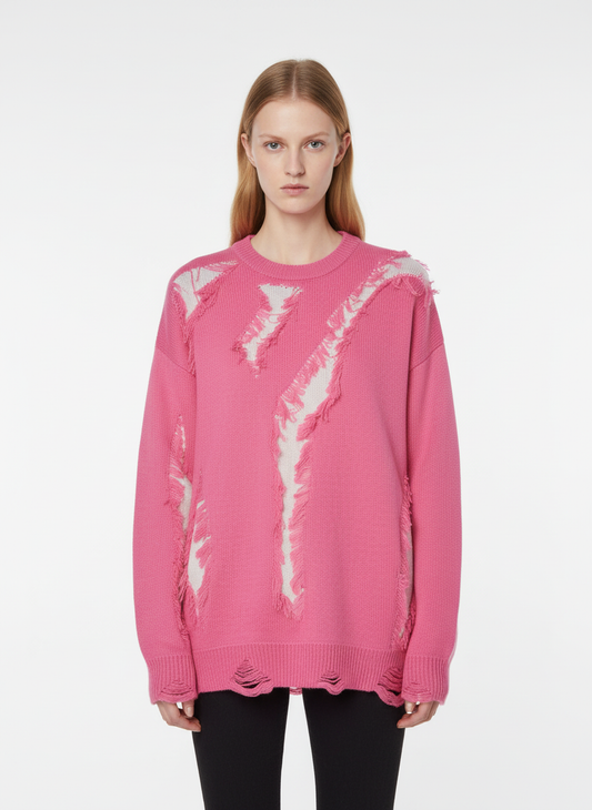 Vintage Street Distressed Ripped Knit Sweater 