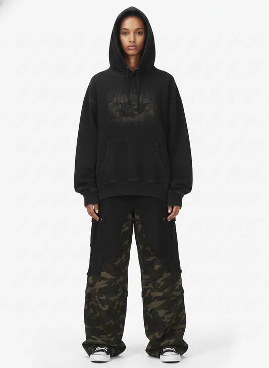 Retro Camouflage Faux Two-Piece Detachable Patchwork Pants 