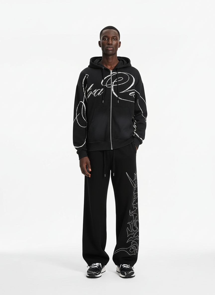 High Street Script Letter Print Zip-up Hoodie Jacket 
