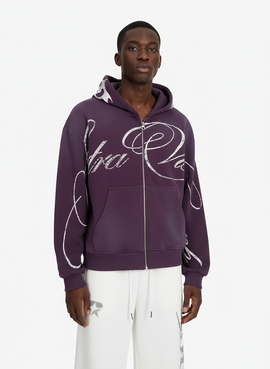 High Street Script Letter Print Zip-up Hoodie Jacket 